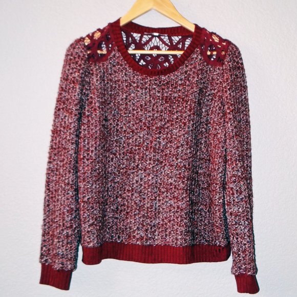 Miss Me Burgundy Red Women's Sweater with Crochet Sz M / Medium - Picture 1 of 10